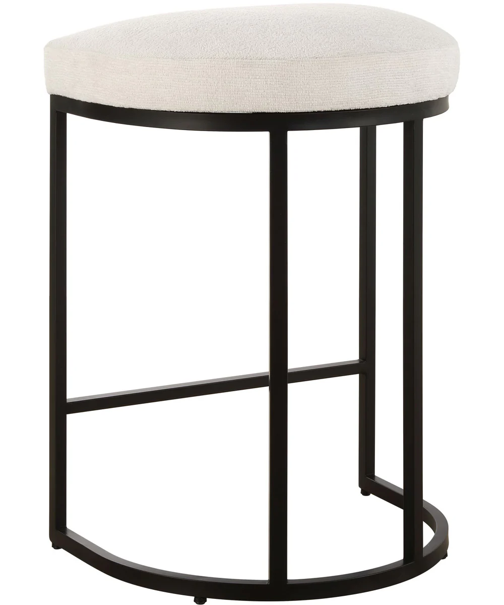 26" Counter Stool in Matte Black with Textured Cream Fabric - Image 7