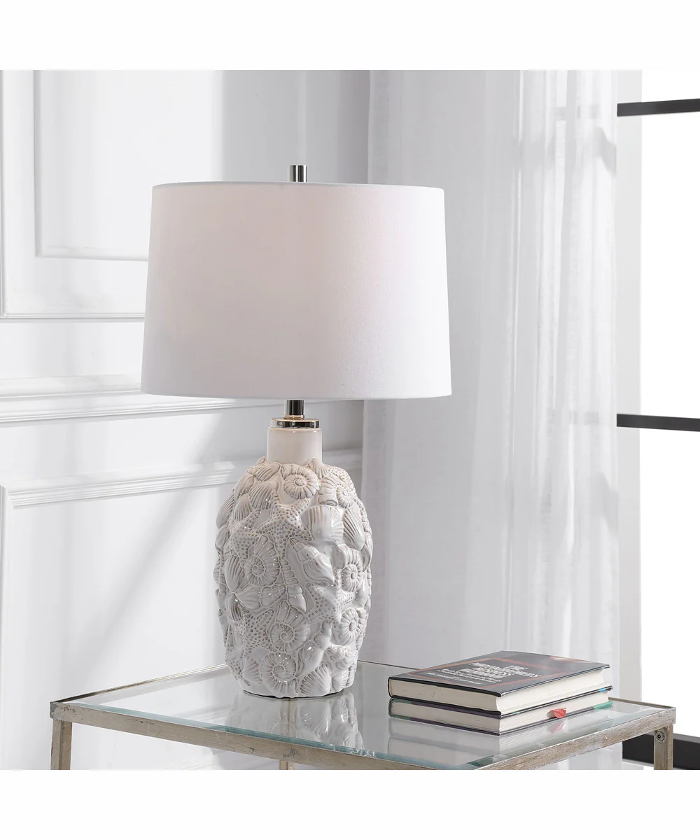 26"H 1-Light Table Lamp Ceramic and Iron in White and Polished Nickel with a Rectangular Shade - Image 2