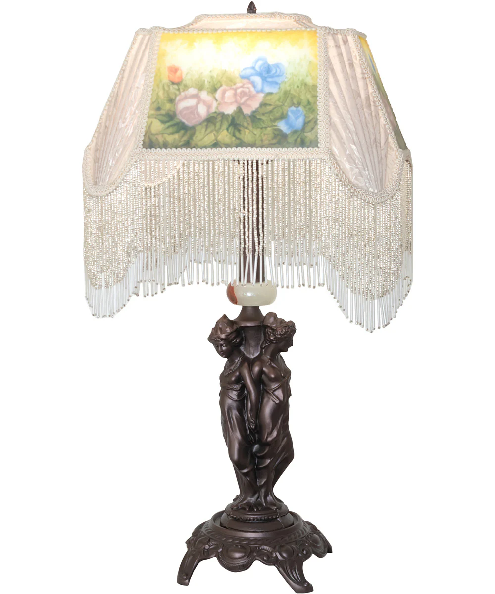 28" High Reverse Painted Roses Table Lamp