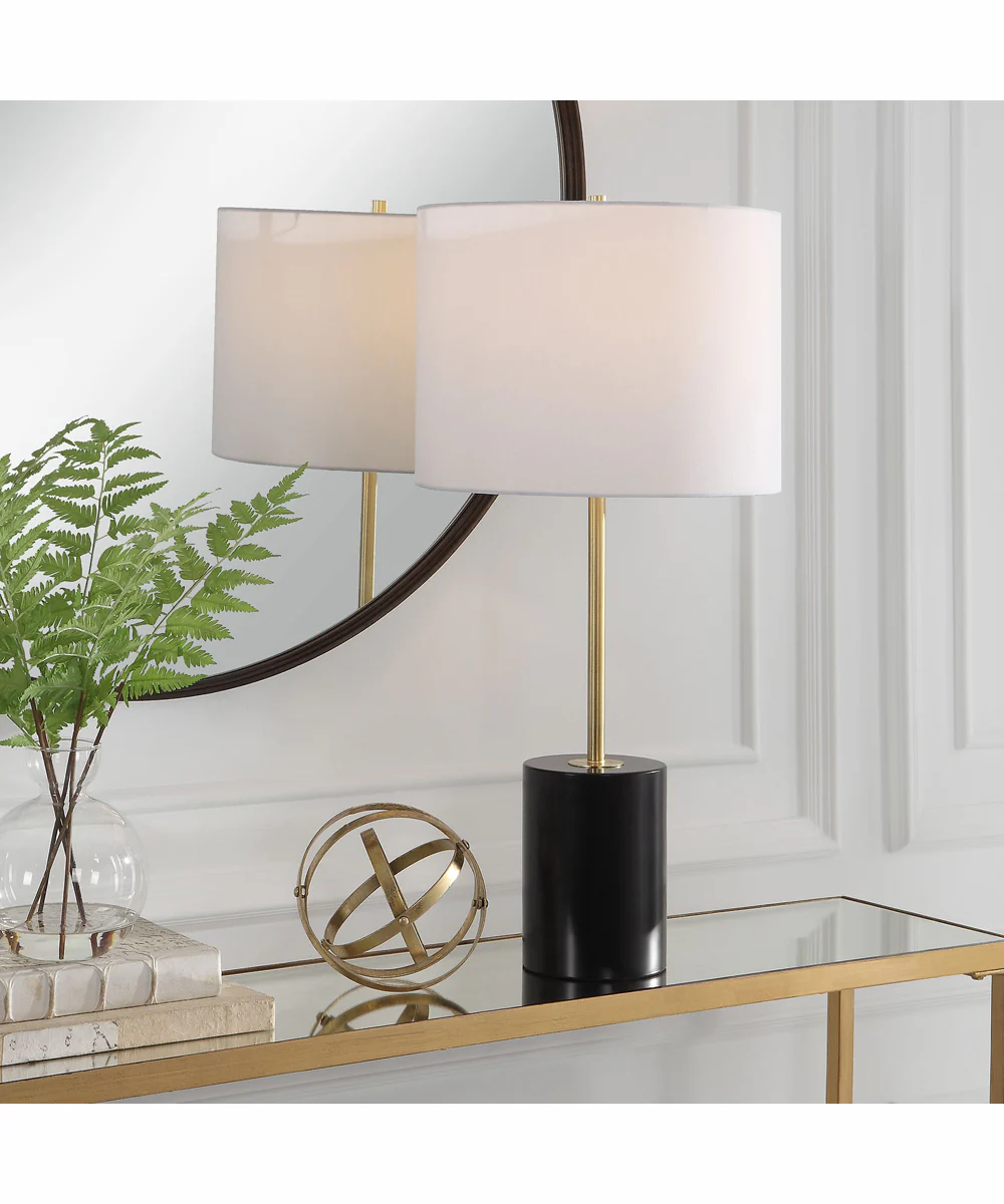 28"H 1-Light Table Lamp Metal in Matte Black and Gold with a Drum Shade - Image 2