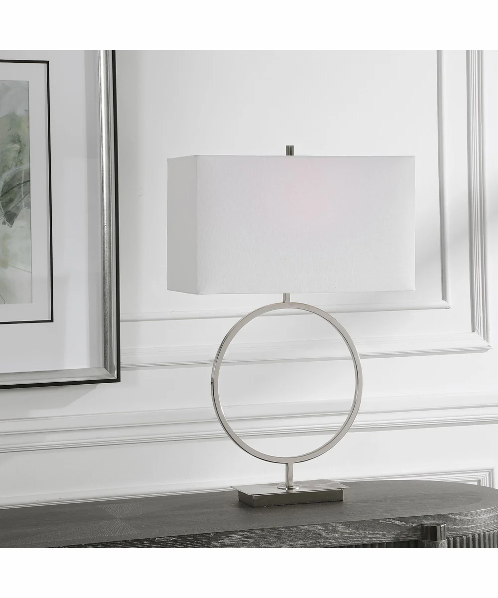 29"H 1-Light Table Lamp Iron in Polished Nickel with a Rectangular Shade - Image 2