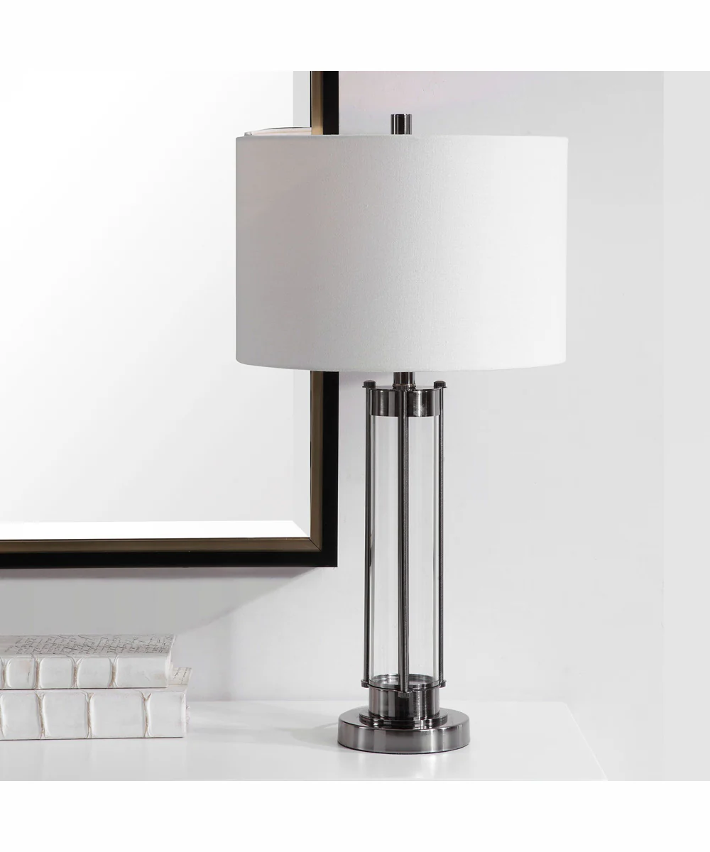 29"H 1-Light Table Lamp Metal and Glass in Light Black Nickel with a Drum Shade - Image 2