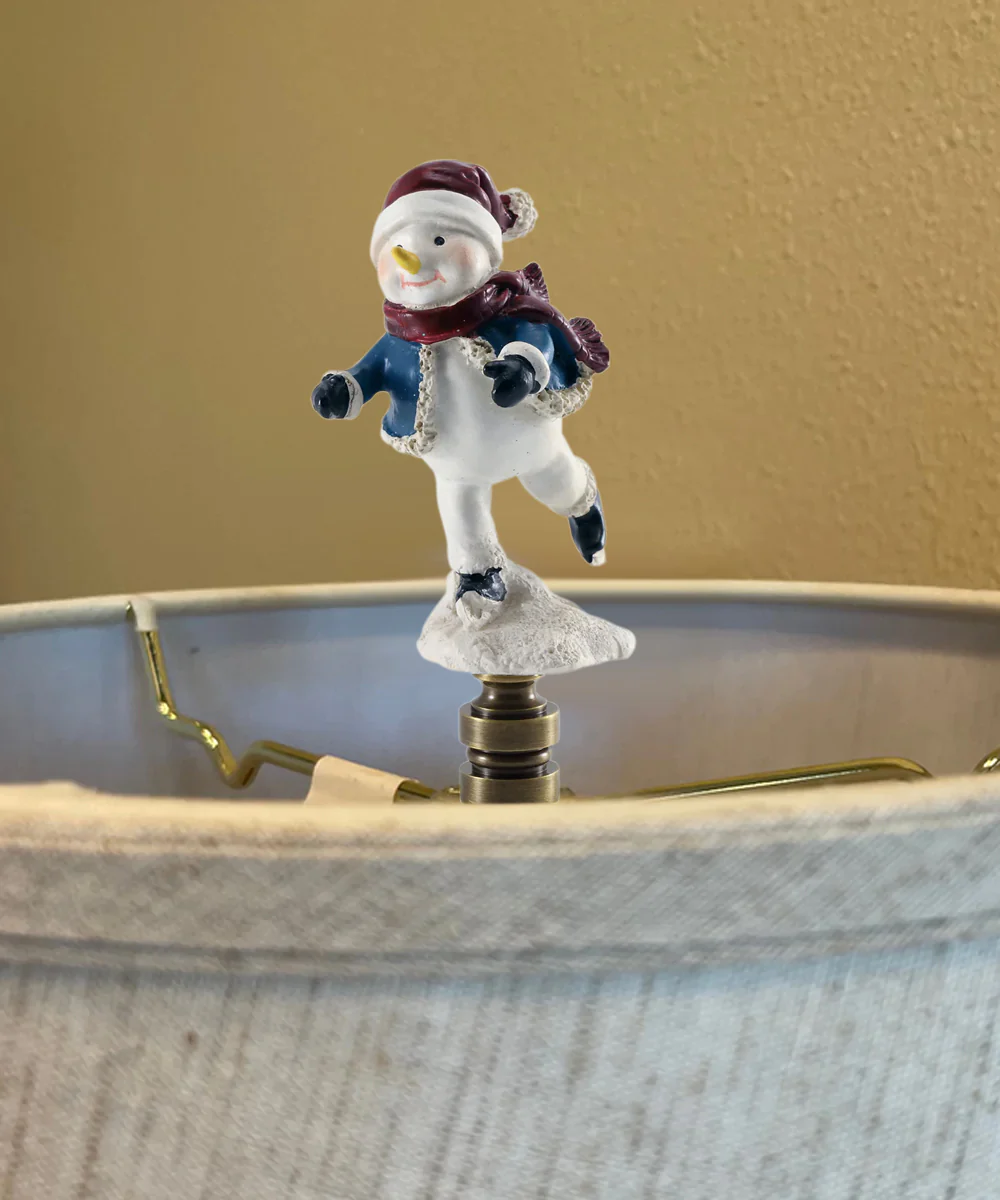 Skating Christmas Snowman Antique Brass Base Lamp Finial 3"H - Image 3