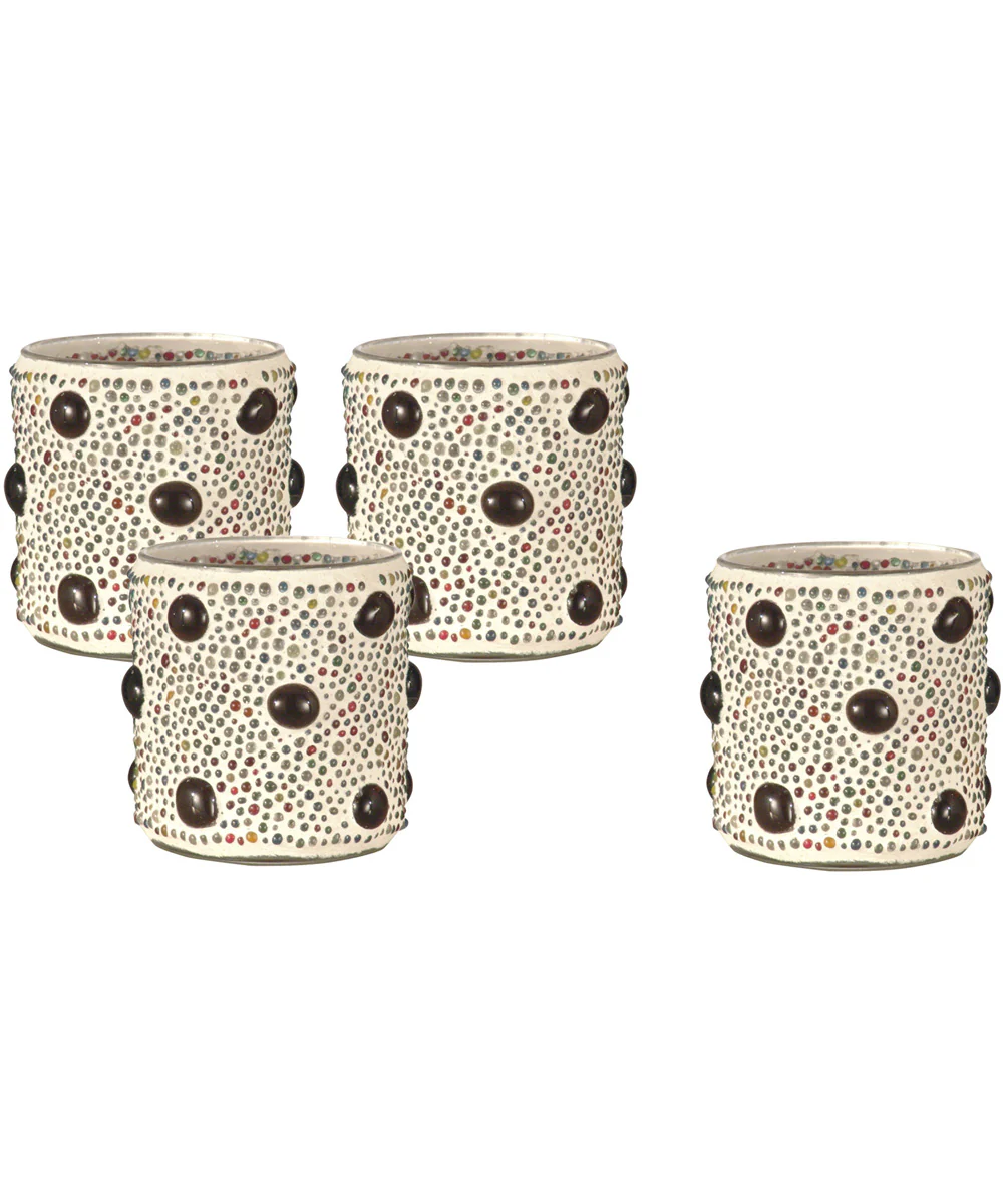 3 Inch H Beaded Jewel 4-Piece Mosaic Candle Holder Set (Candles Not Included)