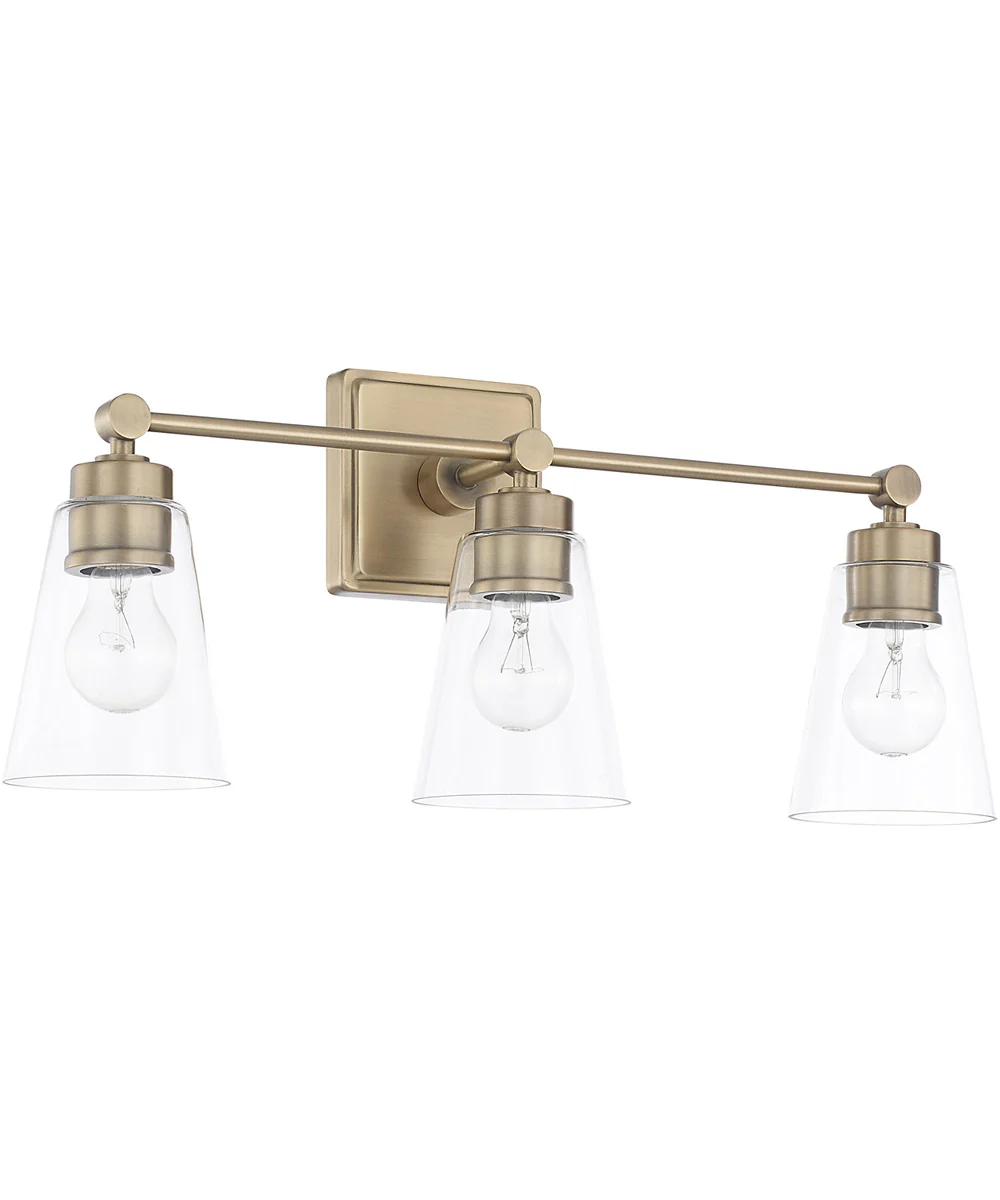 3-Light Vanity In Aged Brass With Clear Glass