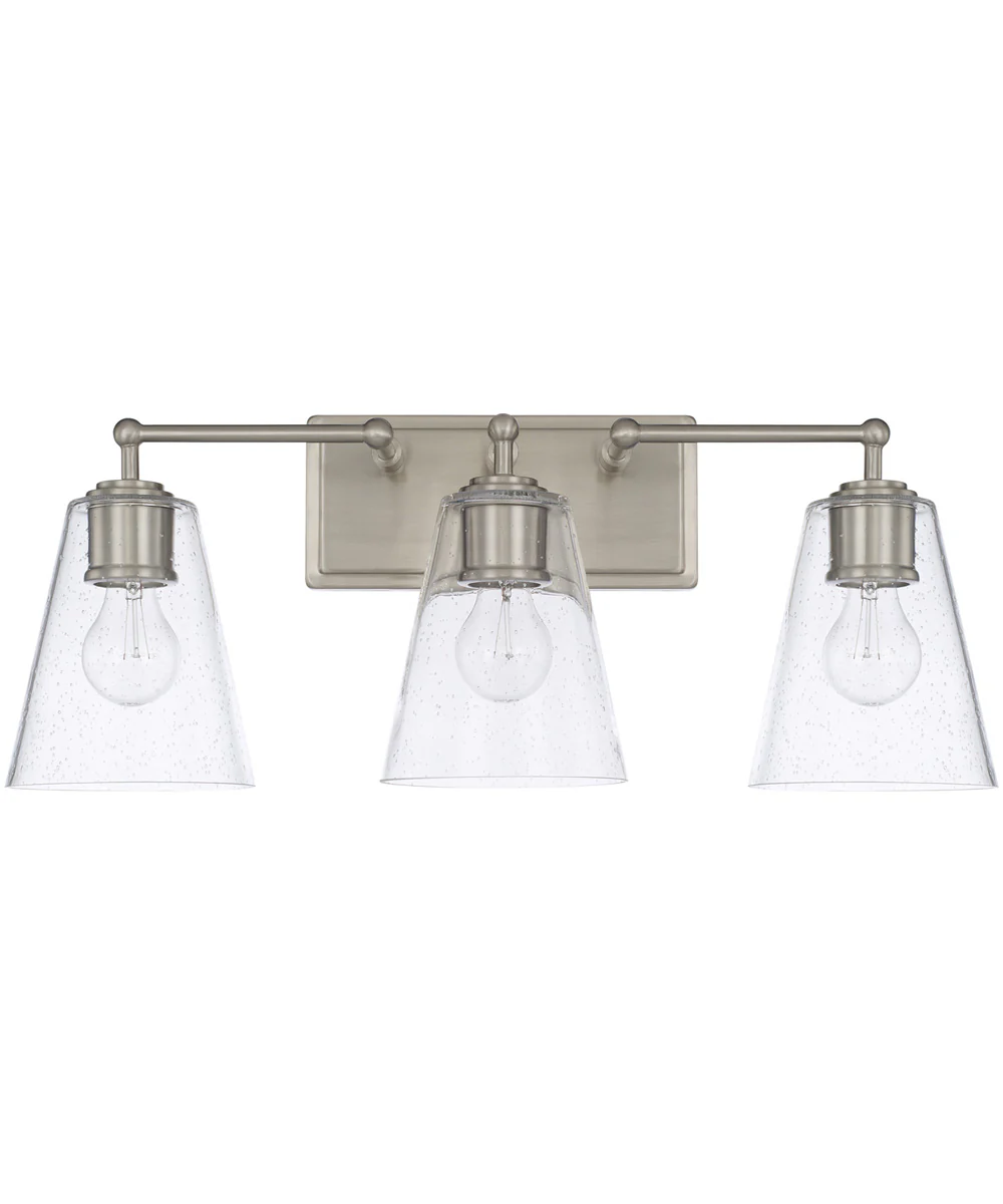 3-Light Vanity In Brushed Nickel With Clear Seeded Glass