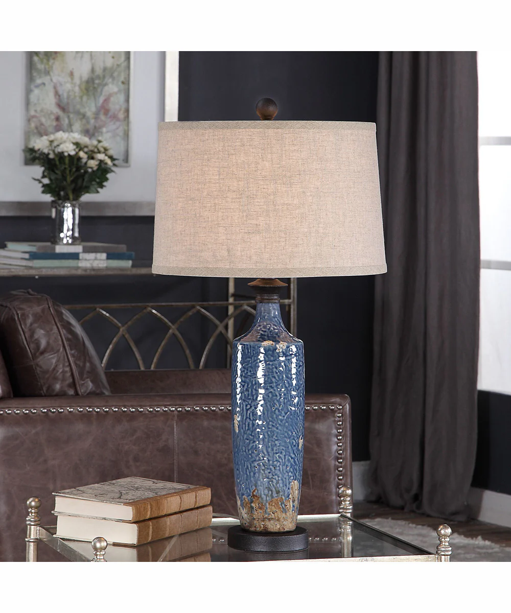 30"H 1-Light Table Lamp Ceramic in Blue and Dark Khaki with a Round Shade - Image 2