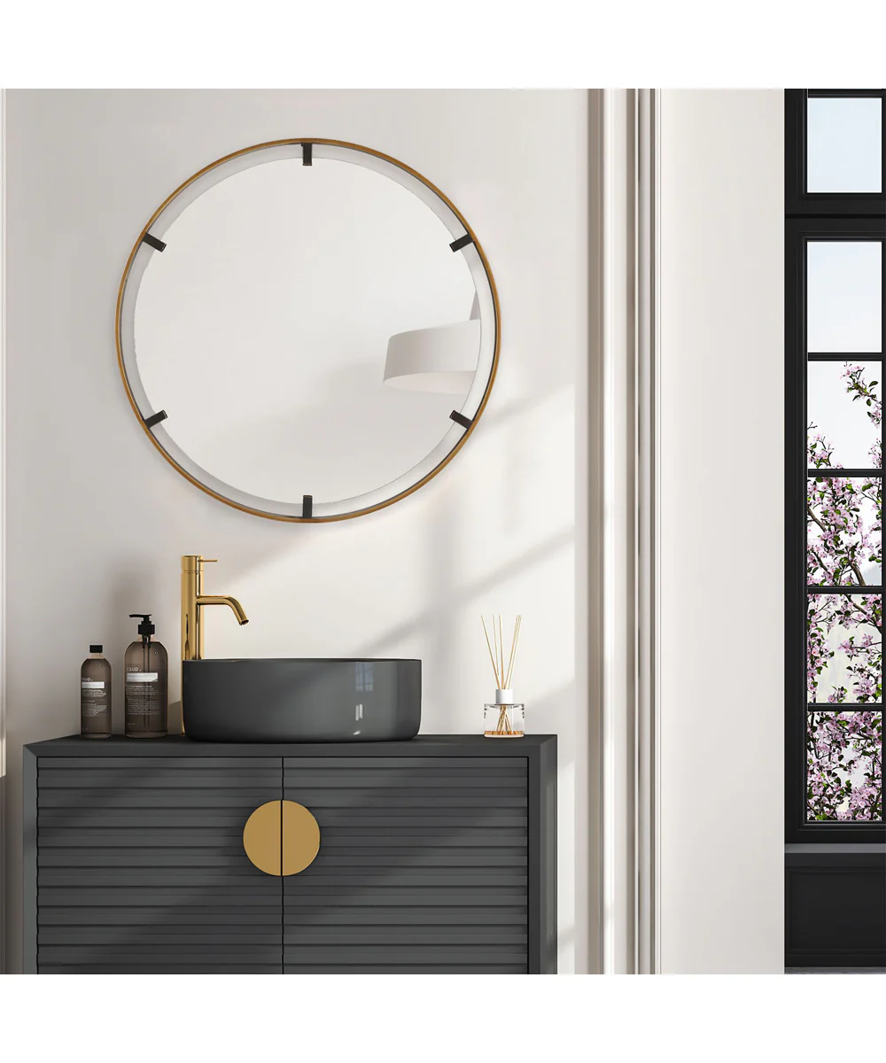 32x32" Wall Mirror with Gold Frame on Dark Bronze Clips - Image 2
