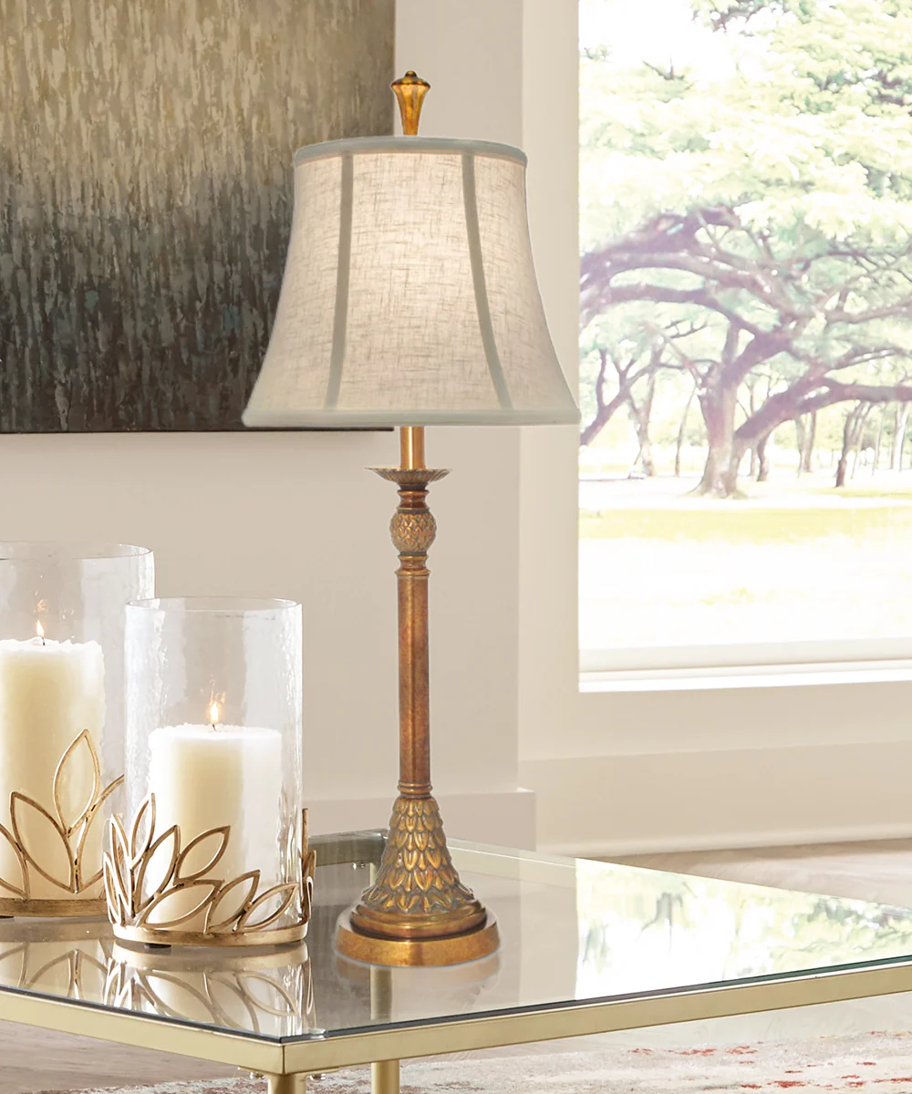 34"H Polished Honey Brass Signature by Stiffel Buffet Lamp, 3-Way - Image 4