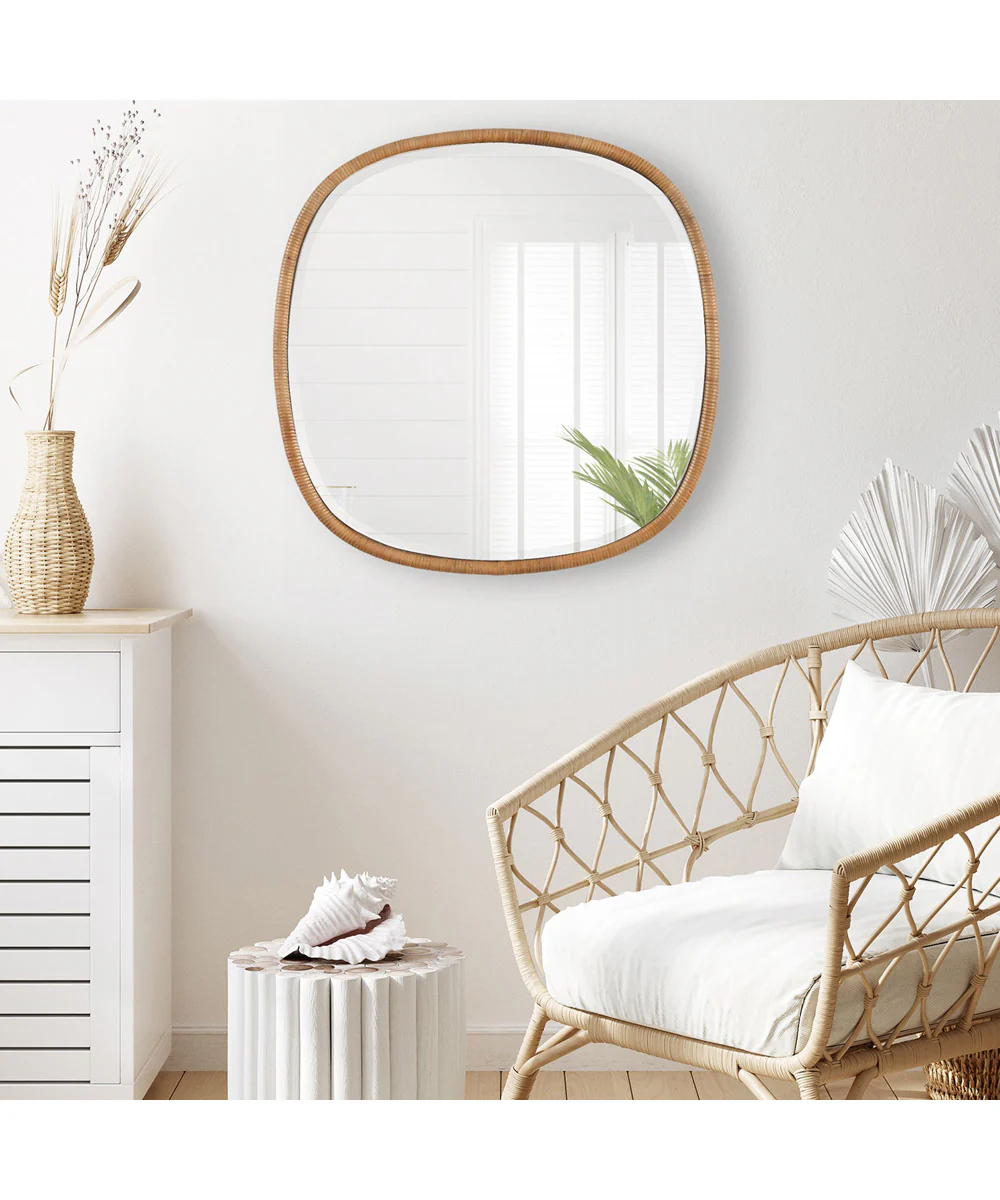34x34" Wall Mirror in Natural Rattan - Image 2