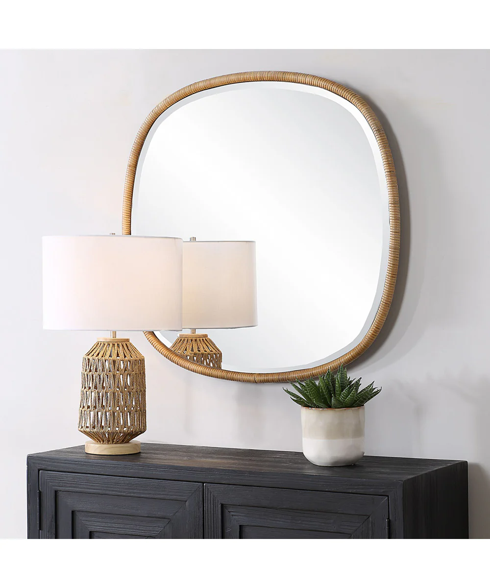 34x34" Wall Mirror in Natural Rattan - Image 4