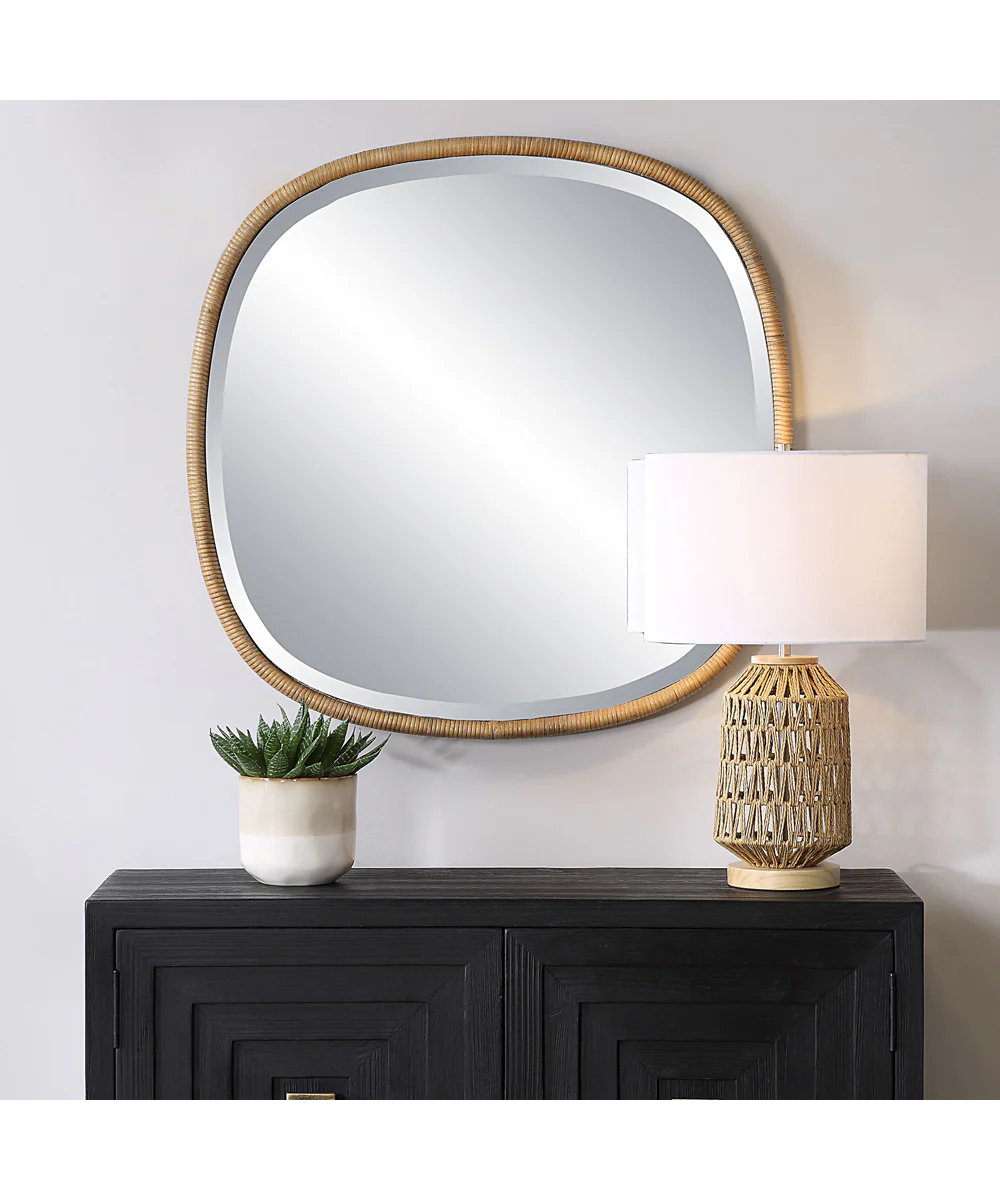 34x34" Wall Mirror in Natural Rattan - Image 5
