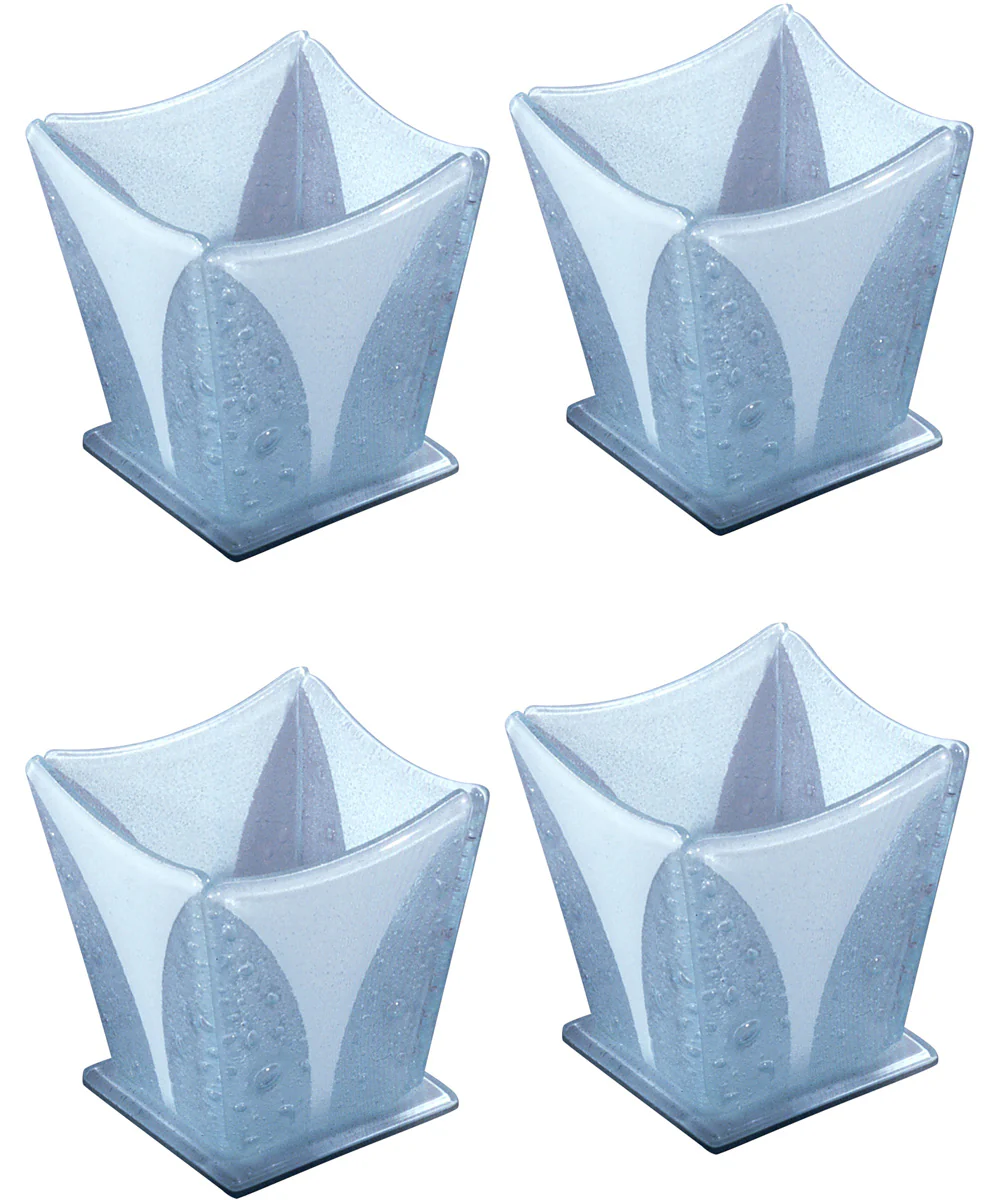 4 Inch H White Bubble 4-Piece Fused Glass Candle Votives