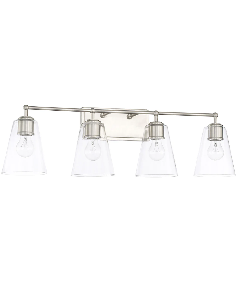4-Light Vanity In Brushed Nickel With Clear Glass