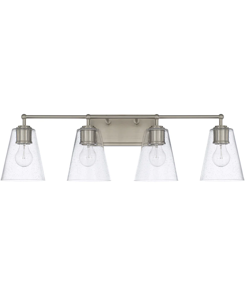 4-Light Vanity In Brushed Nickel With Clear Seeded Glass