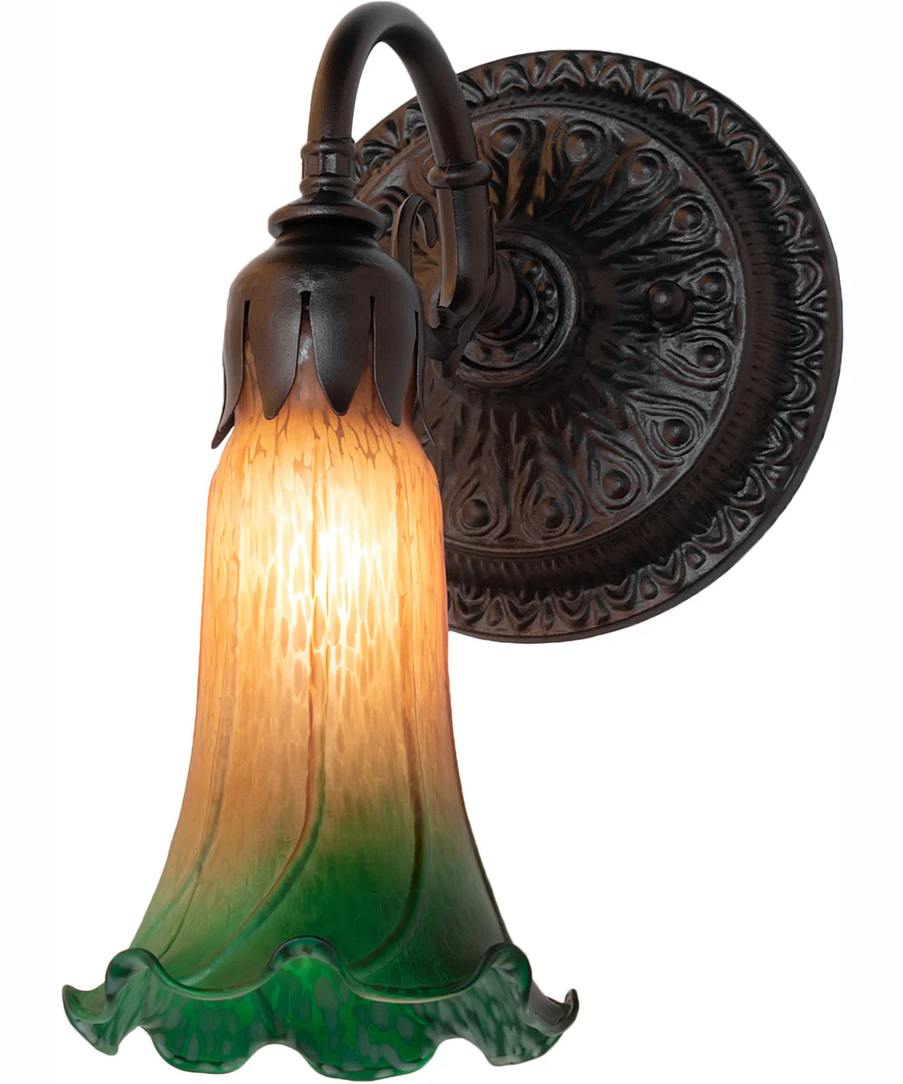 5.5" Wide Amber/Green Tiffany Pond Lily Wall Sconce - Image 2