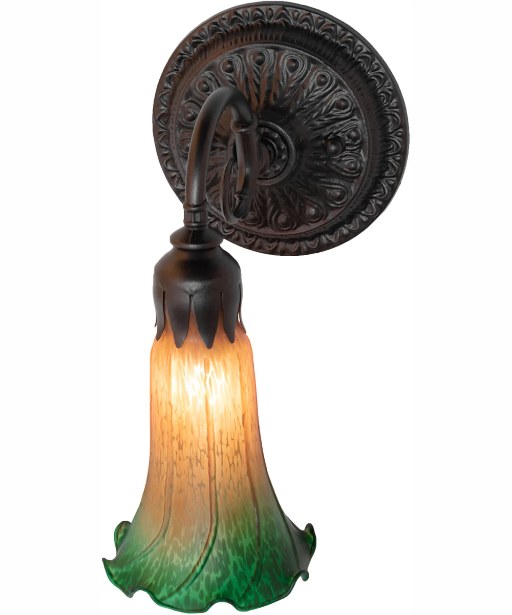 5.5" Wide Amber/Green Tiffany Pond Lily Wall Sconce - Image 4