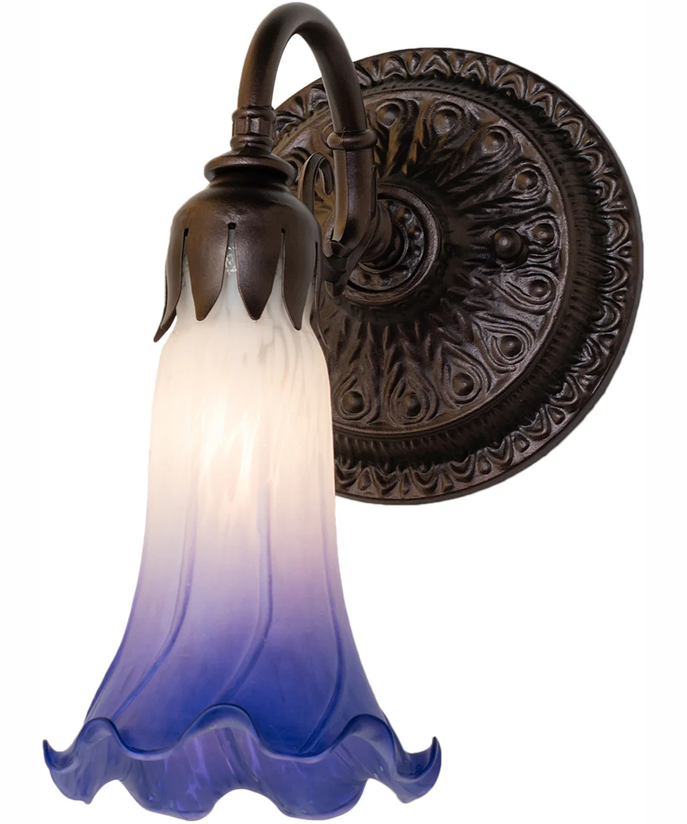 5.5" Wide Blue/White Tiffany Pond Lily Wall Sconce - Image 2