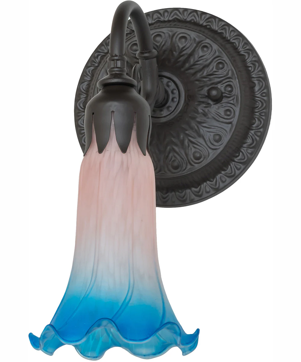 5.5" Wide Pink/Blue Tiffany Pond Lily Wall Sconce - Image 3