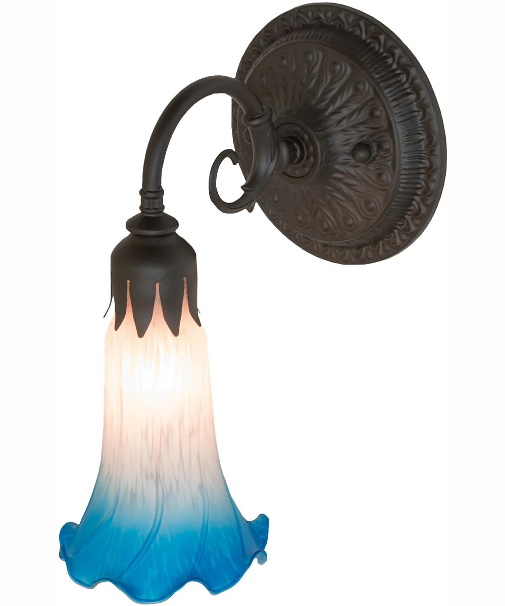 5.5" Wide Pink/Blue Tiffany Pond Lily Wall Sconce - Image 4