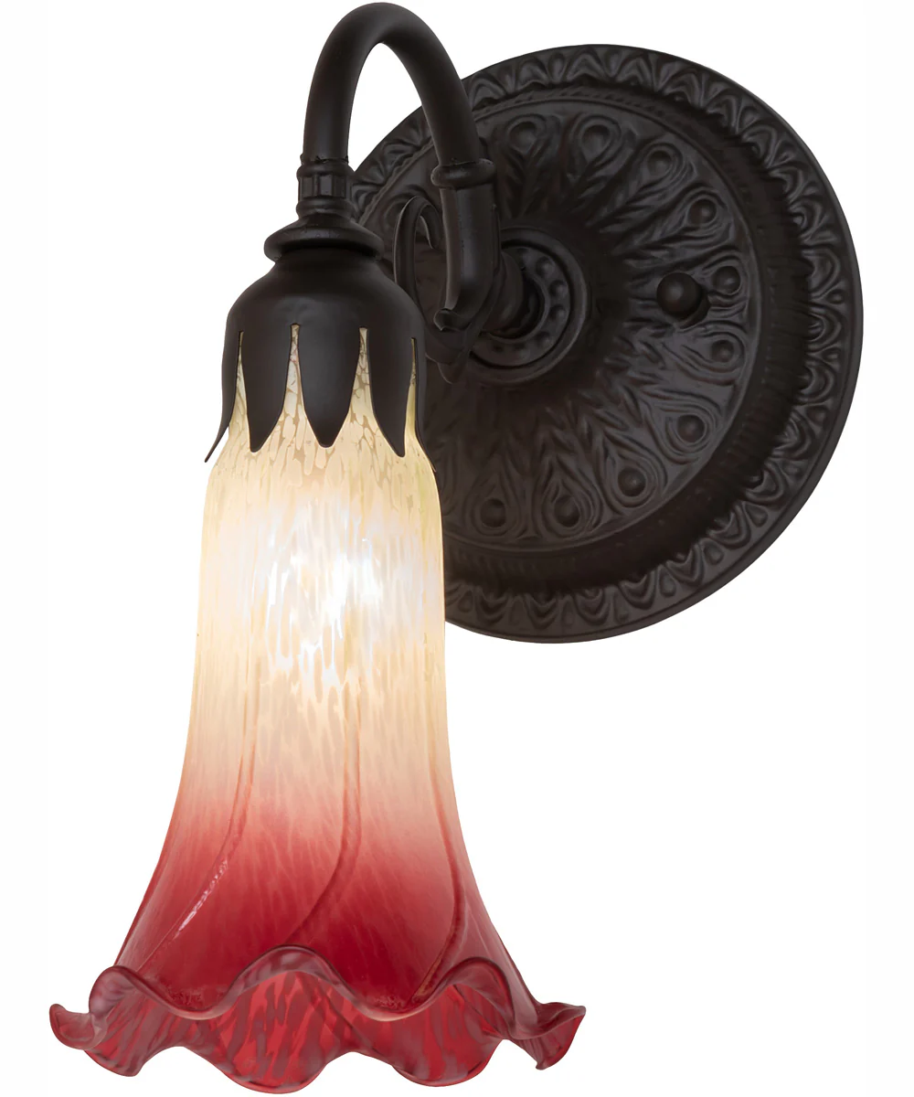 5.5" Wide Seafoam/Cranberry Tiffany Pond Lily Wall Sconce - Image 2