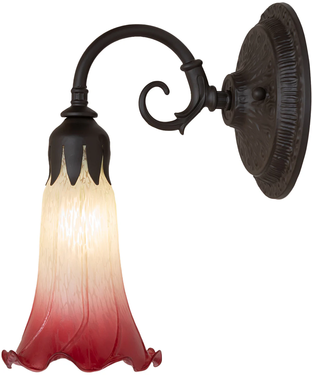 5.5" Wide Seafoam/Cranberry Tiffany Pond Lily Wall Sconce - Image 7