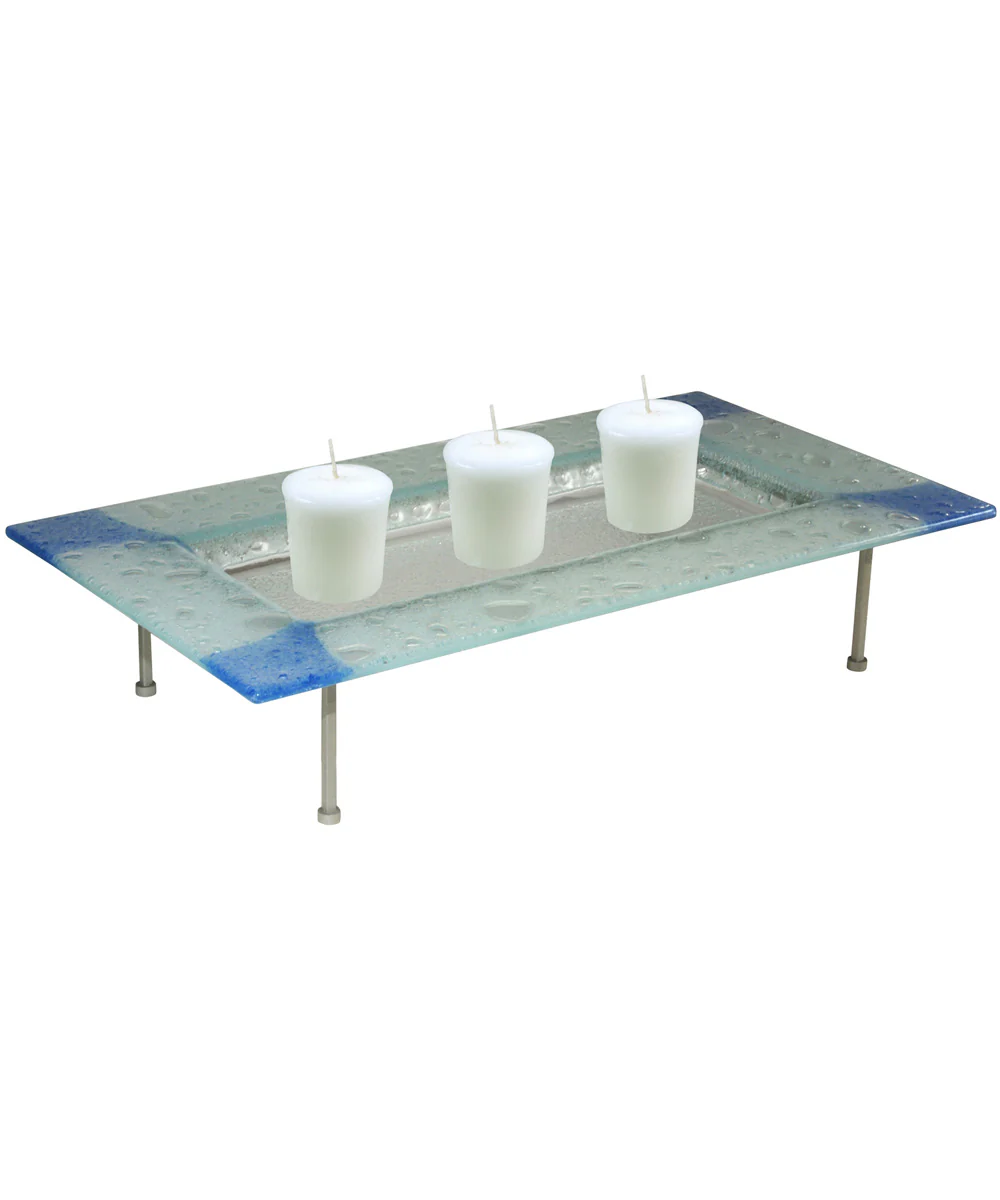 5 Inch H Blue Water Drop Fused Glass Candle Holder