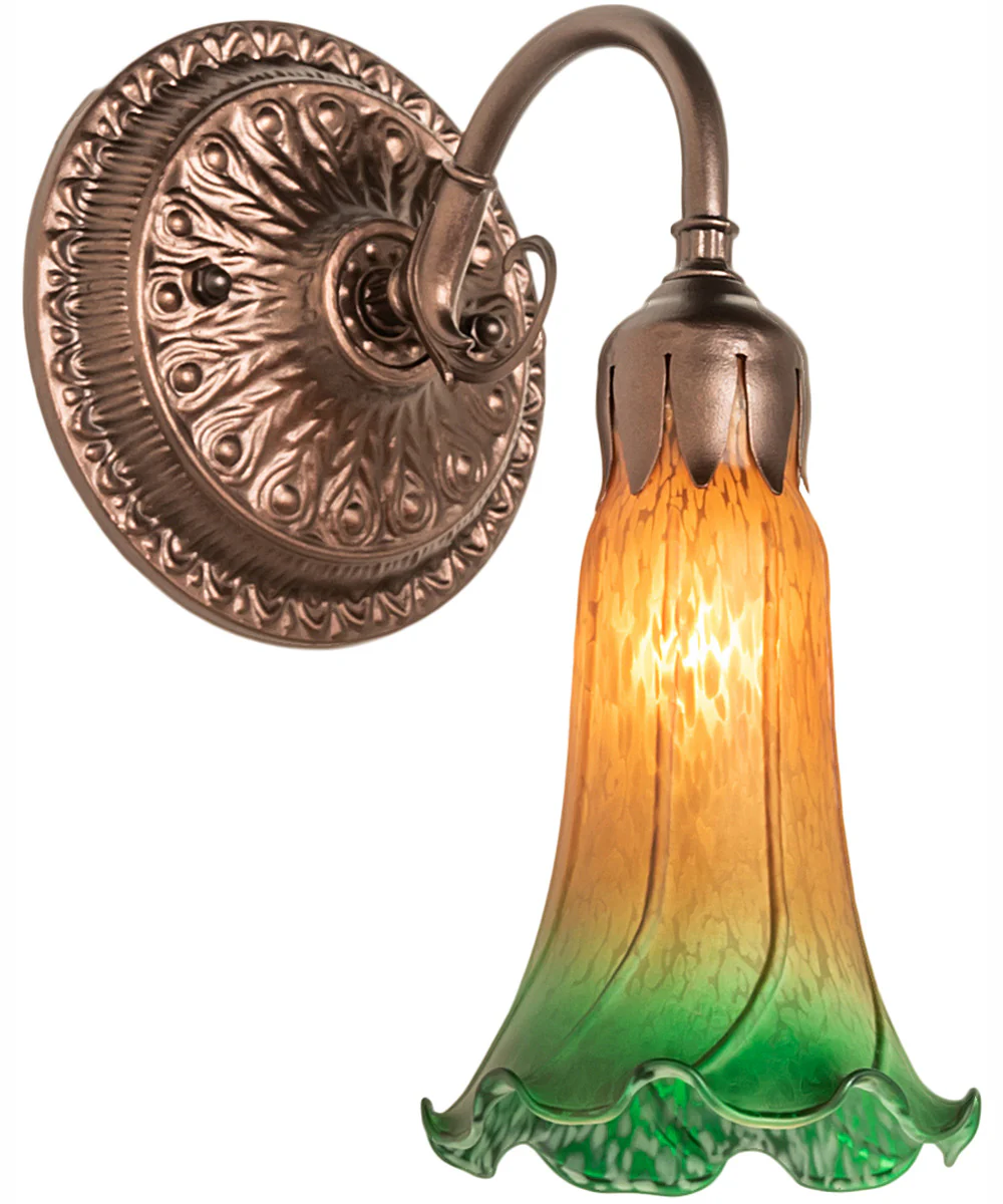 5" Wide Amber/Green Pond Lily Victorian Wall Sconce