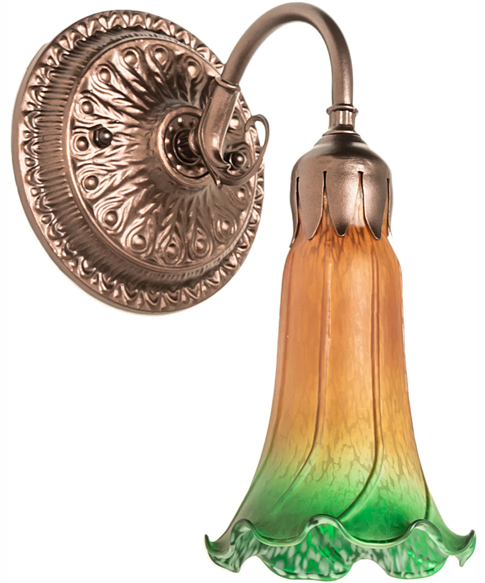 5" Wide Amber/Green Pond Lily Victorian Wall Sconce - Image 3