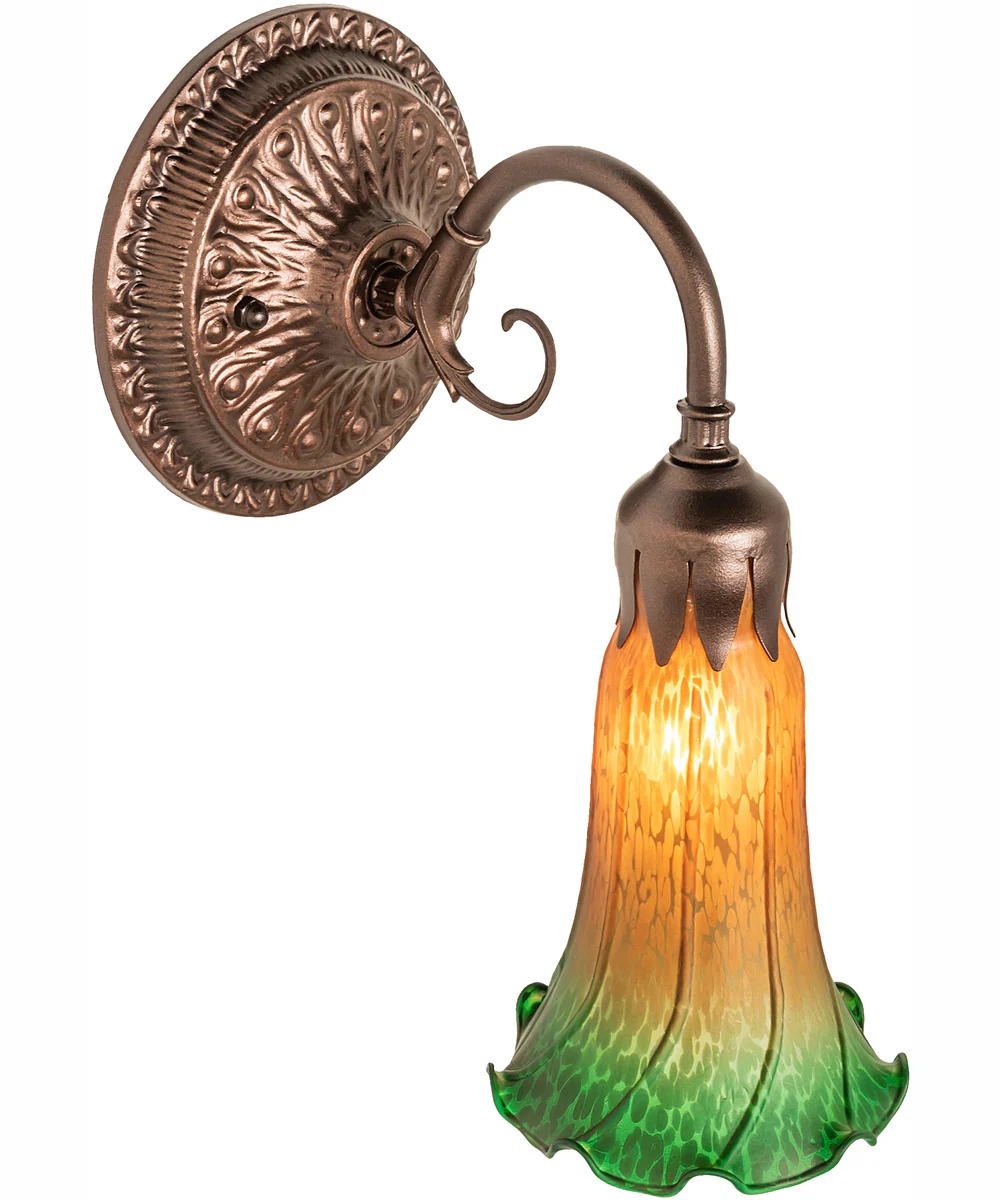 5" Wide Amber/Green Pond Lily Victorian Wall Sconce - Image 4