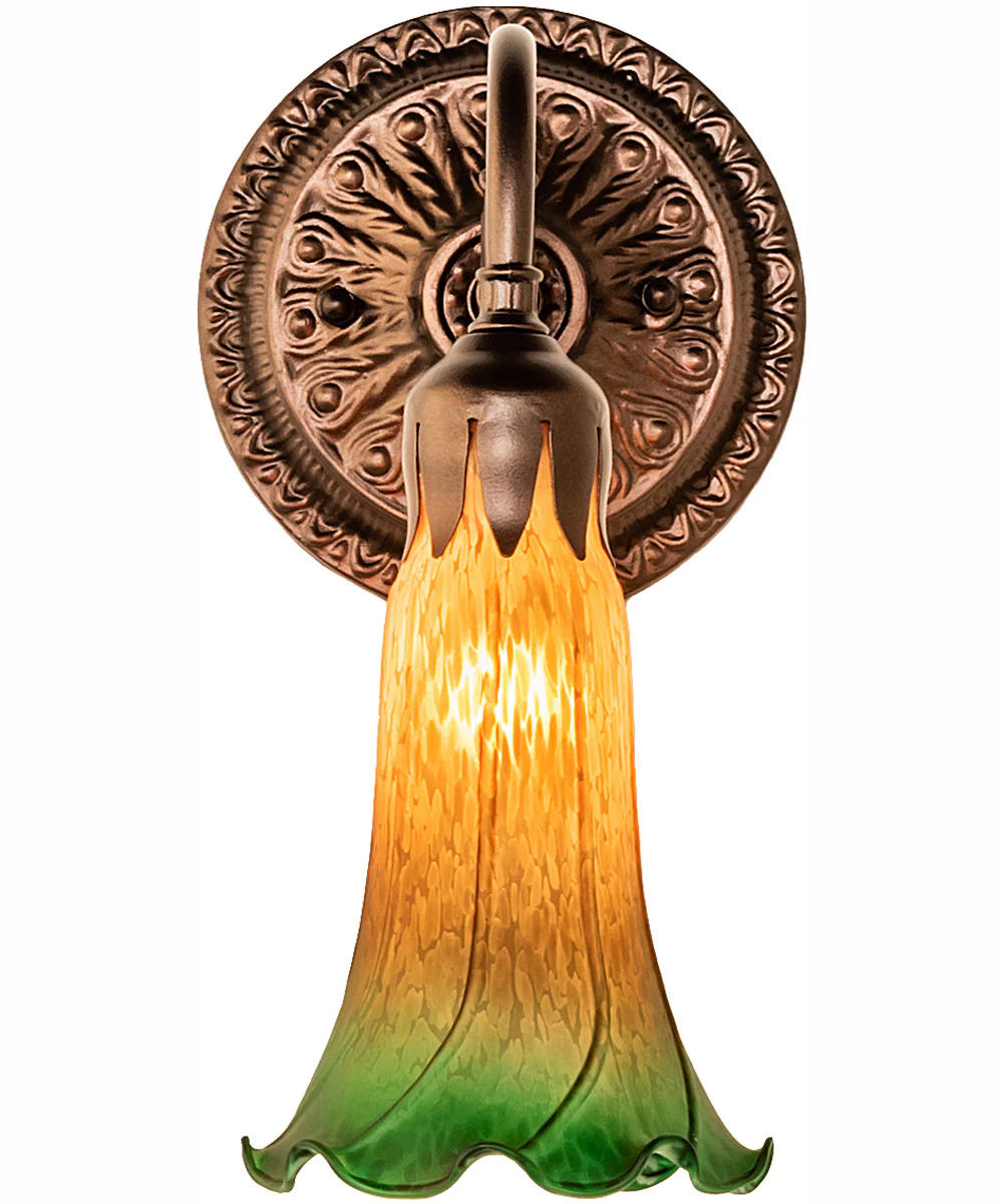 5" Wide Amber/Green Pond Lily Victorian Wall Sconce - Image 5