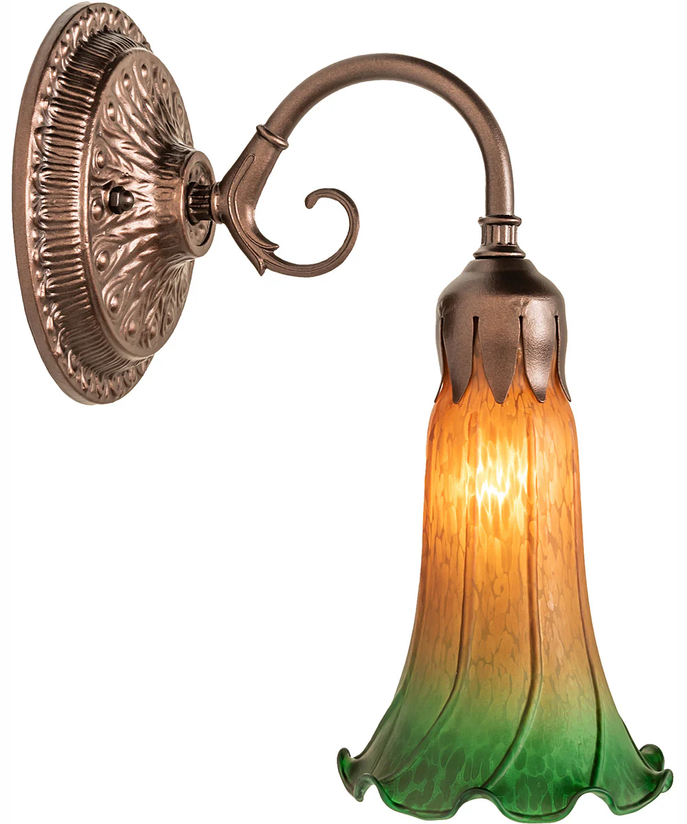 5" Wide Amber/Green Pond Lily Victorian Wall Sconce - Image 6
