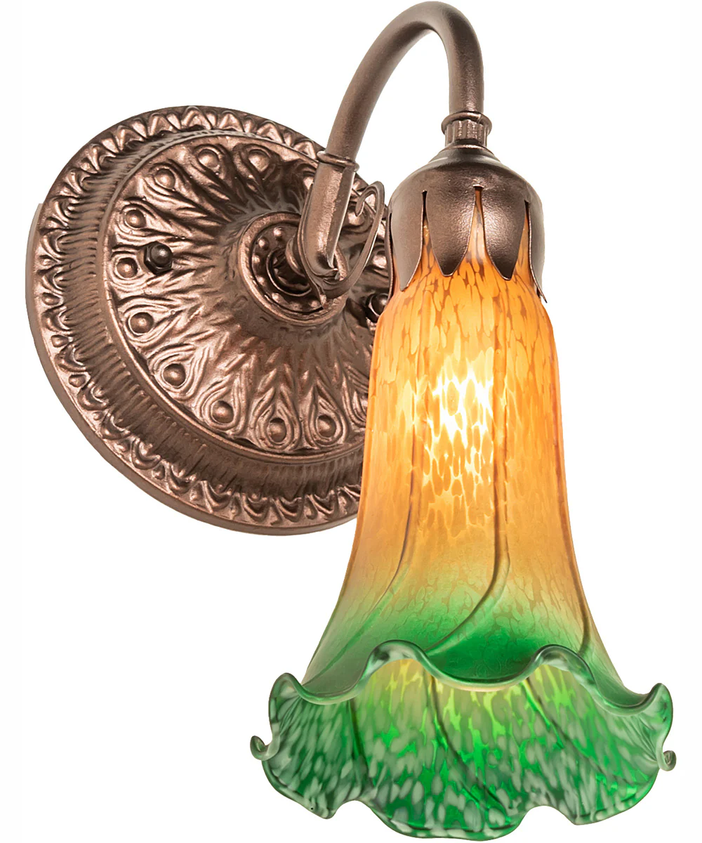 5" Wide Amber/Green Pond Lily Victorian Wall Sconce - Image 7