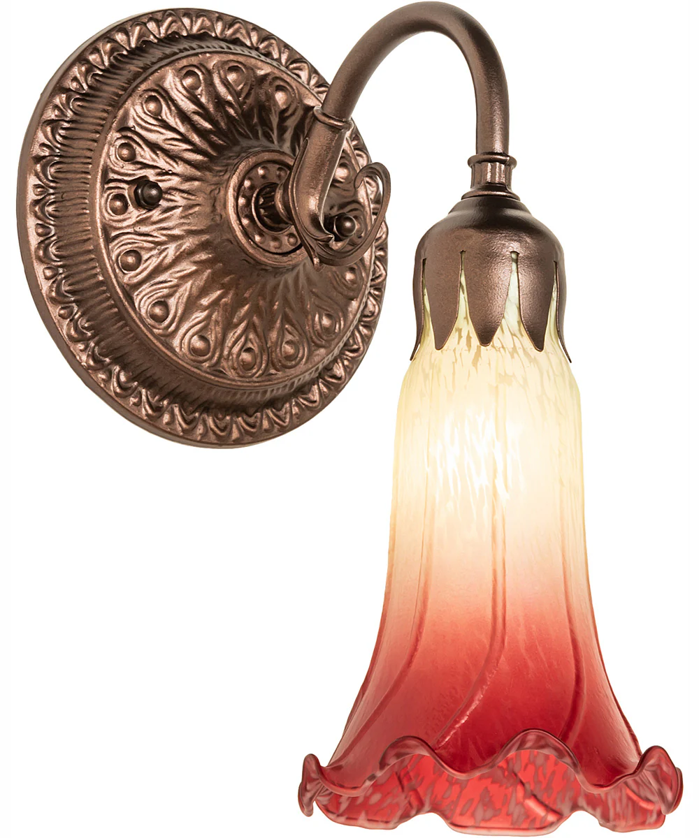 5" Wide Seafoam/Cranberry Pond Lily Victorian Wall Sconce - Image 2