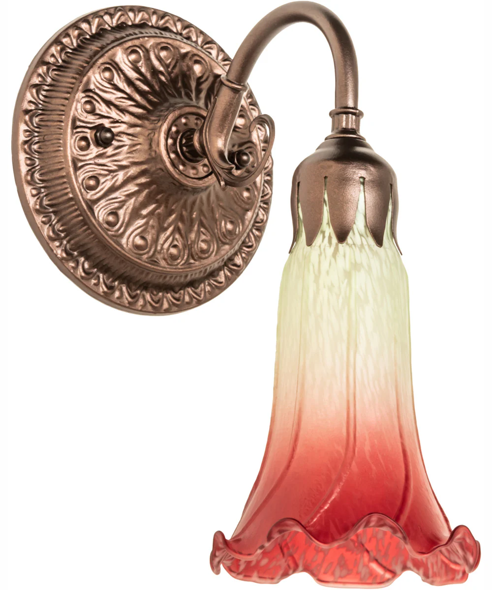 5" Wide Seafoam/Cranberry Pond Lily Victorian Wall Sconce - Image 3