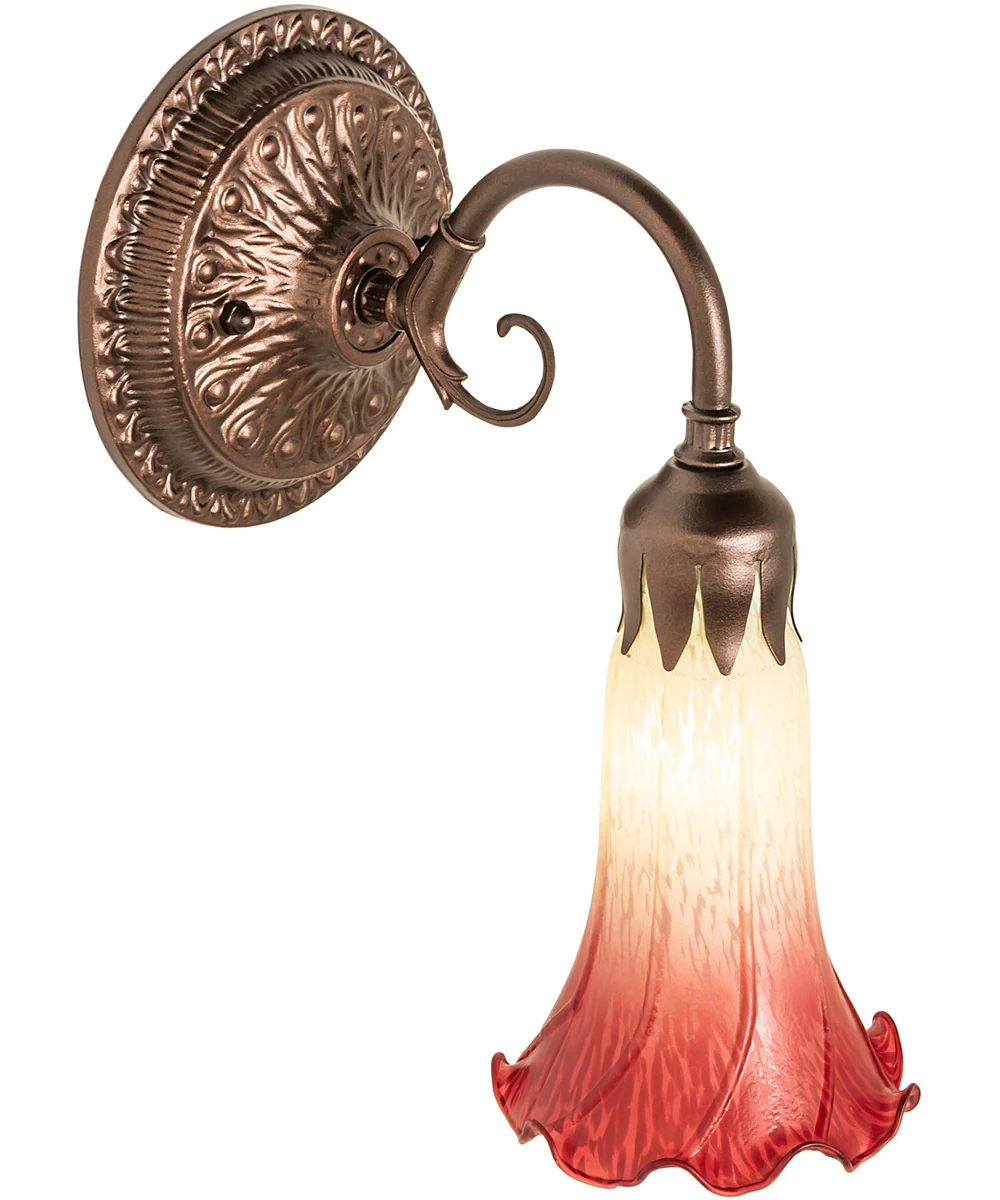 5" Wide Seafoam/Cranberry Pond Lily Victorian Wall Sconce - Image 4