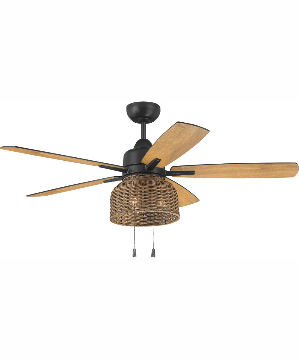 52" Woven 3-Light Indoor/Outdoor Ceiling Fan Flat Black - Image 2