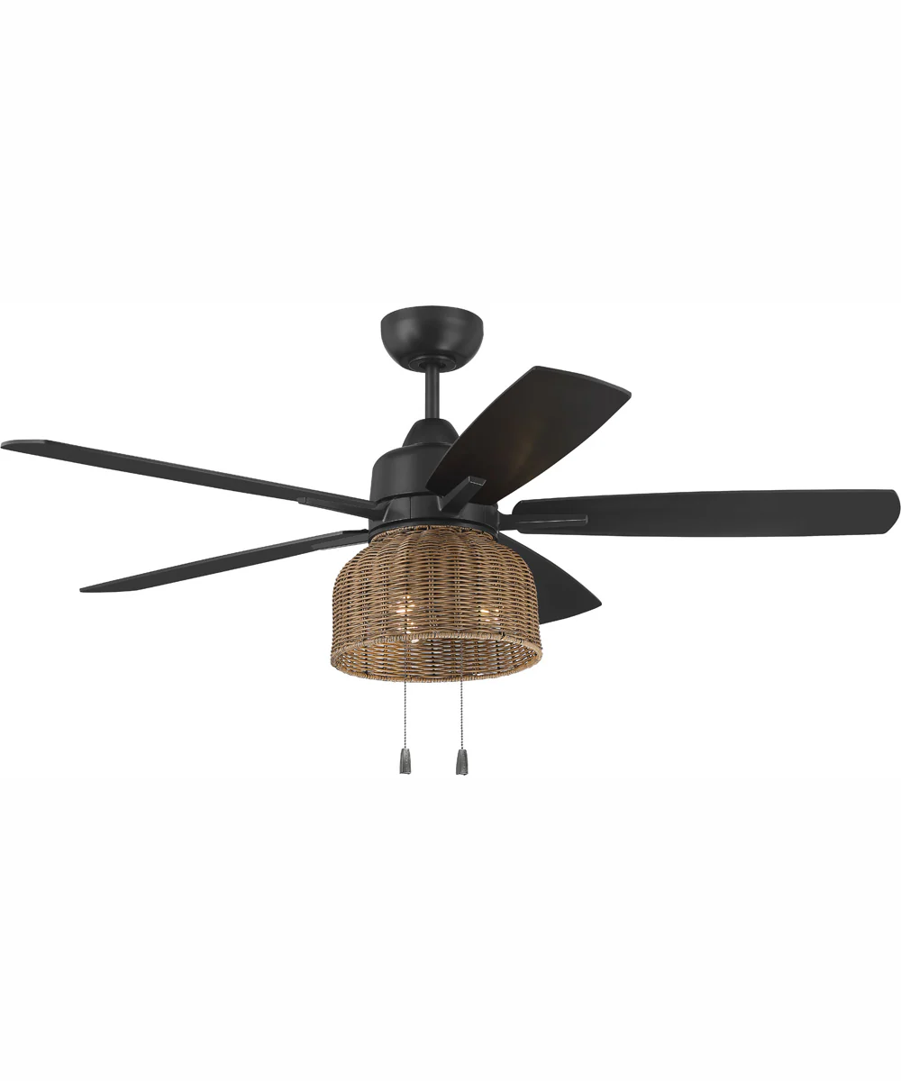 52" Woven 3-Light Indoor/Outdoor Ceiling Fan Flat Black - Image 4