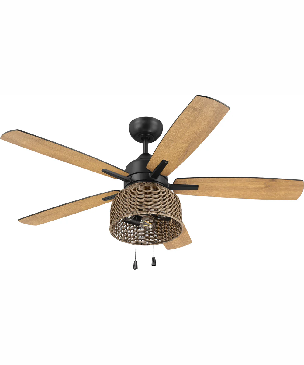 52" Woven 3-Light Indoor/Outdoor Ceiling Fan Flat Black - Image 9