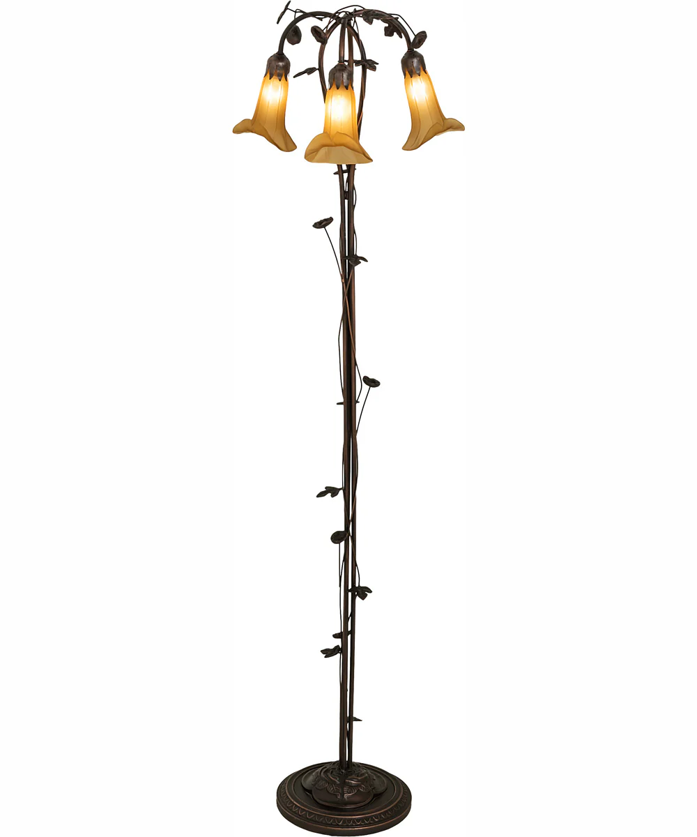 58" High Amber Tiffany Pond Lily 3 Light Floor Lamp - Image 2