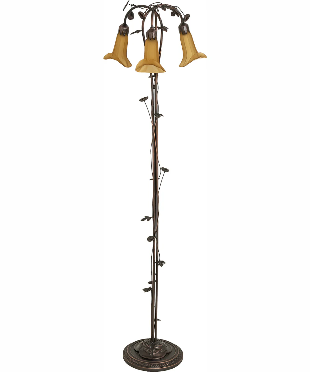 58" High Amber Tiffany Pond Lily 3 Light Floor Lamp - Image 3