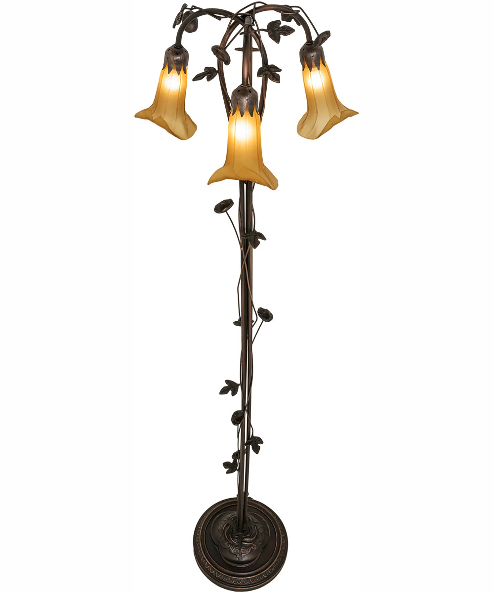 58" High Amber Tiffany Pond Lily 3 Light Floor Lamp - Image 4