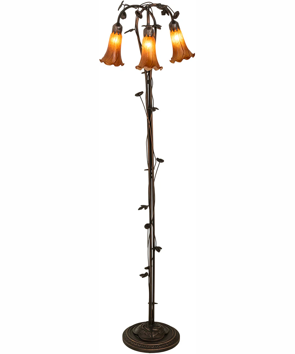 58" High Amber Tiffany Pond Lily 3 Light Floor Lamp - Image 2
