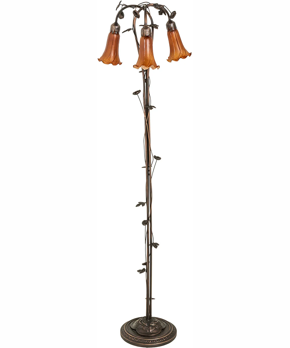 58" High Amber Tiffany Pond Lily 3 Light Floor Lamp - Image 3