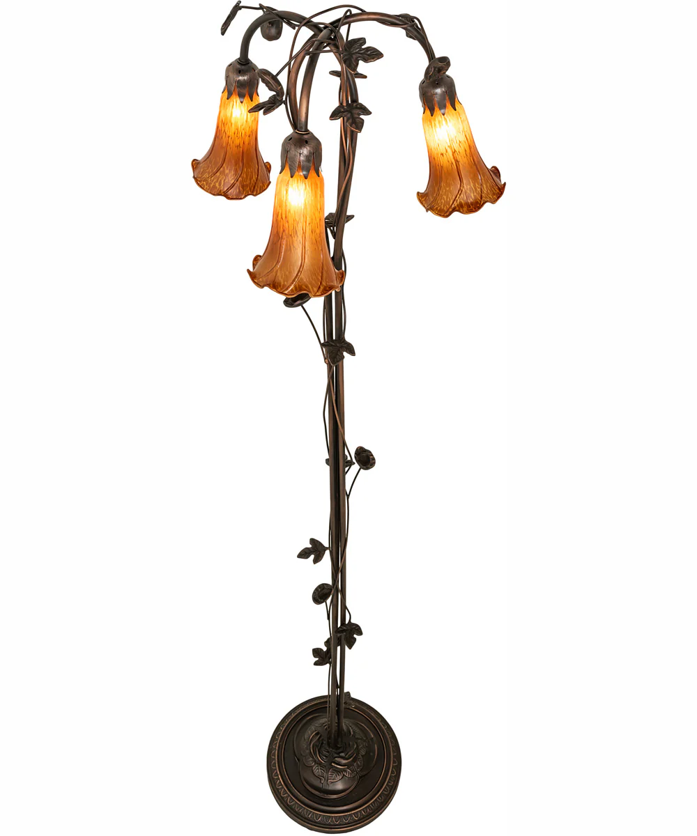 58" High Amber Tiffany Pond Lily 3 Light Floor Lamp - Image 4
