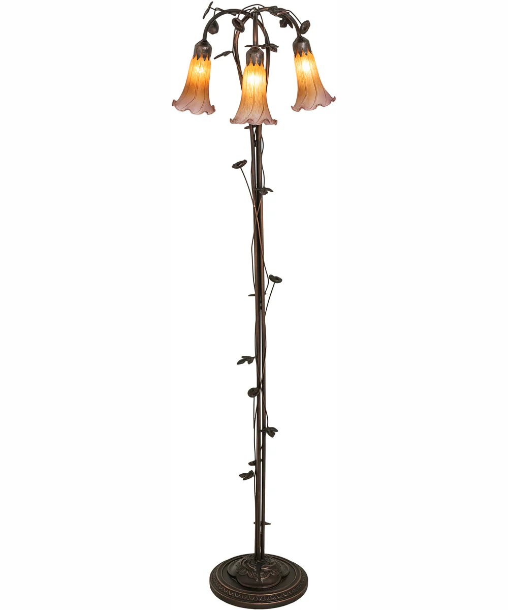 58" High Amber/Purple Tiffany Pond Lily 3 Light Floor Lamp - Image 2