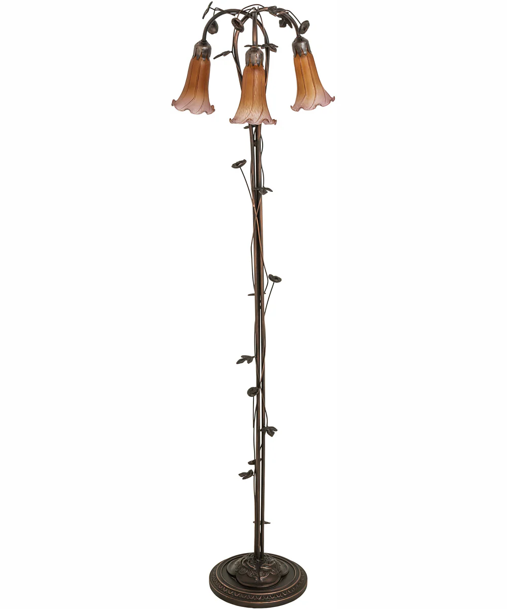 58" High Amber/Purple Tiffany Pond Lily 3 Light Floor Lamp - Image 3