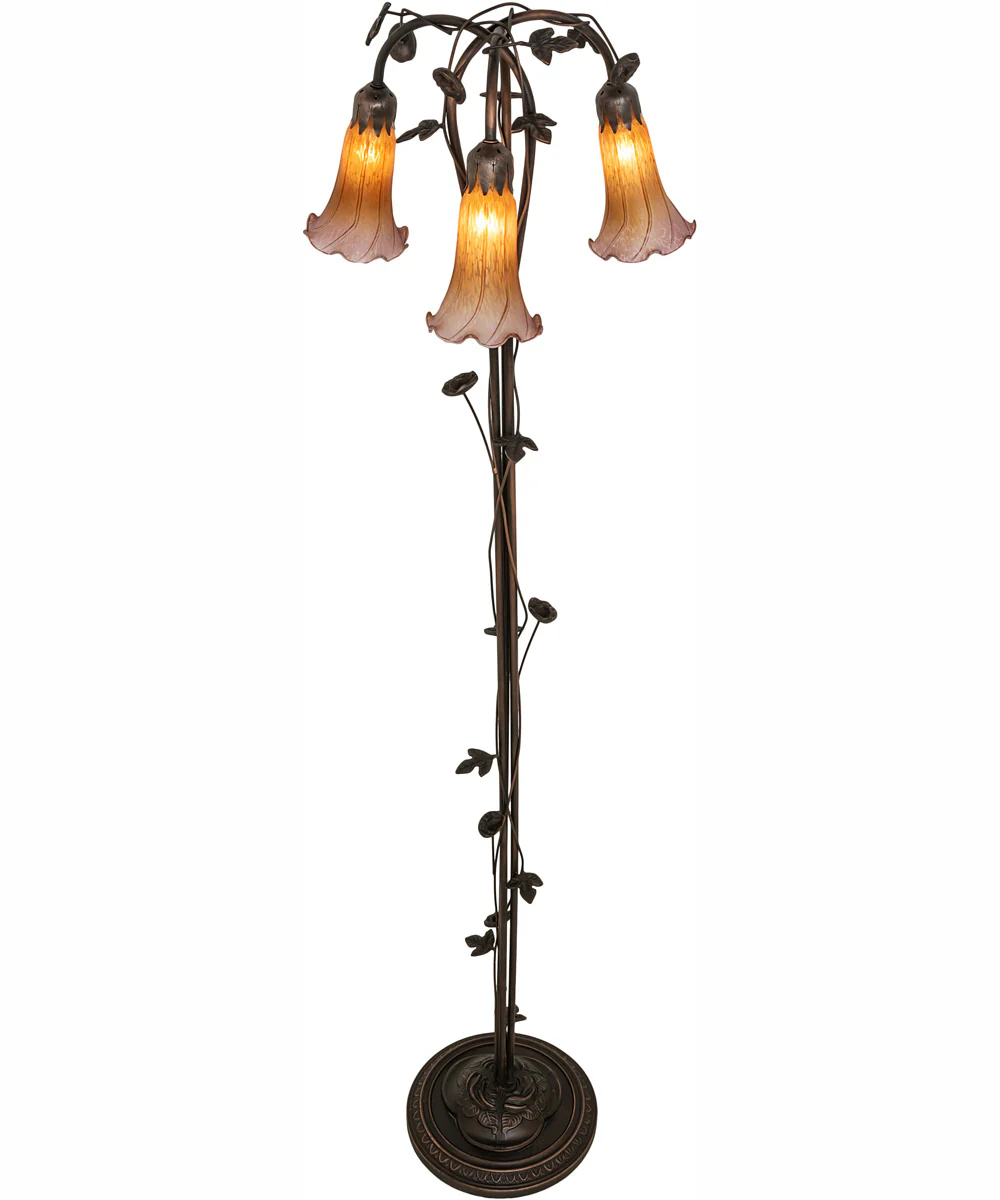58" High Amber/Purple Tiffany Pond Lily 3 Light Floor Lamp - Image 4