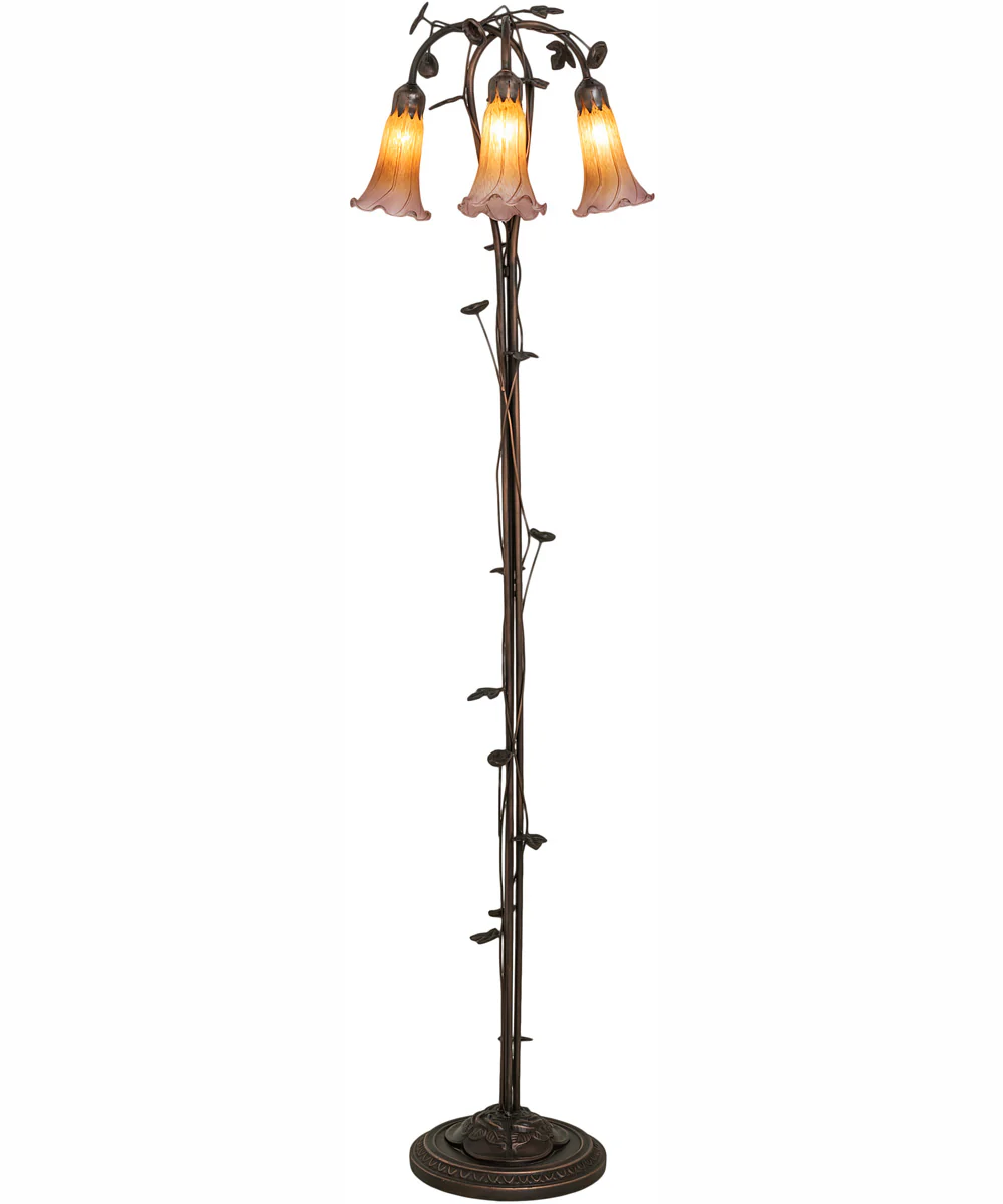 58" High Amber/Purple Tiffany Pond Lily 3 Light Floor Lamp - Image 5
