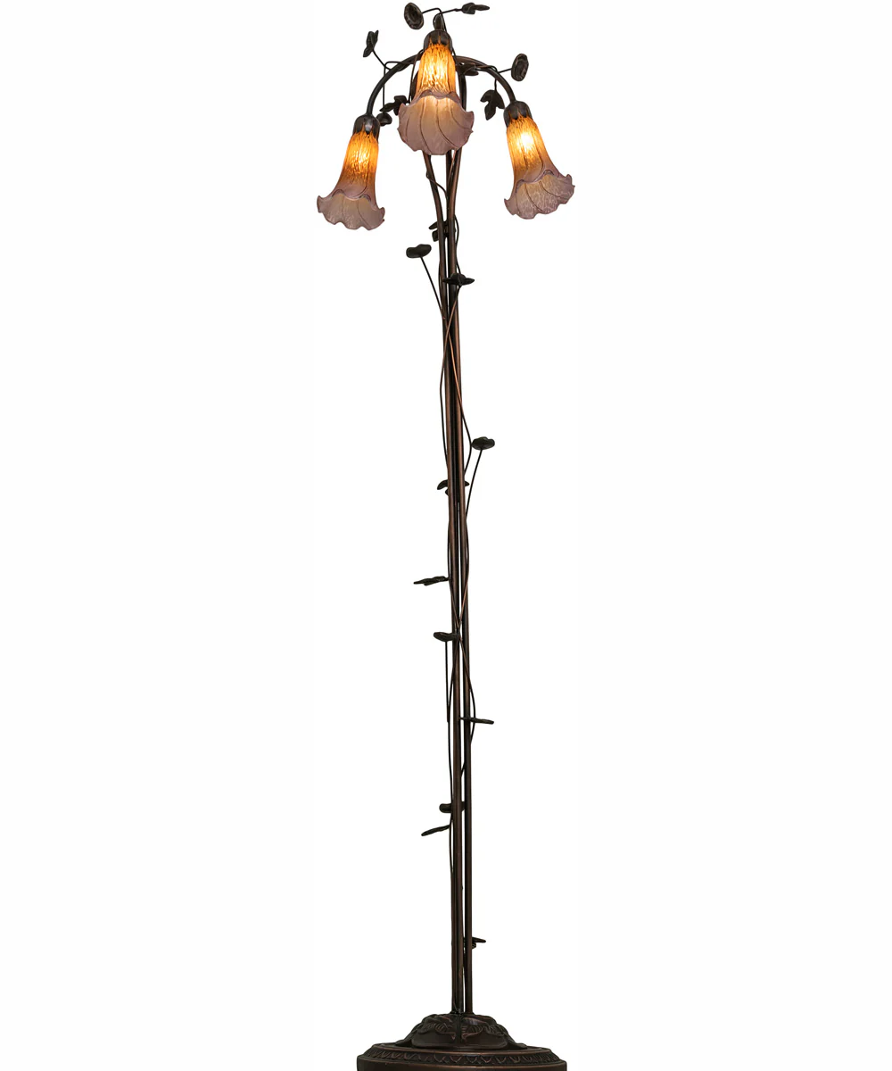 58" High Amber/Purple Tiffany Pond Lily 3 Light Floor Lamp - Image 6
